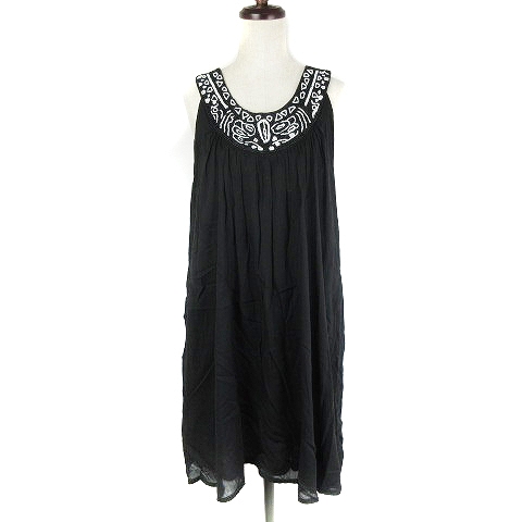 アズールバイマウジー Azul By Moussy ワンピース ミニ ノースリーブ クルーネック ビジュー 薄手 コットン 無地 F 黒 ブラック M2 レディース 192 ベクトルパーク