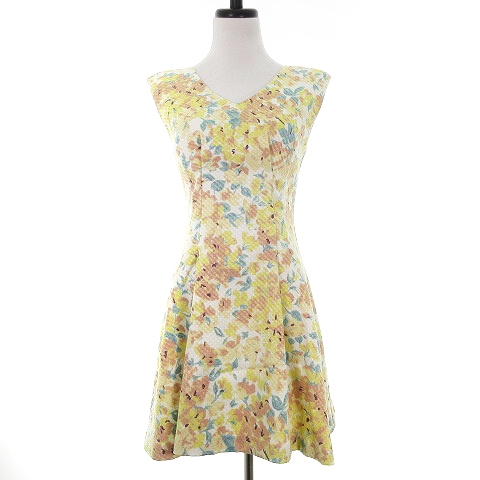 リリーブラウン Lily Brown ワンピース ミニ ノースリーブ Vネック バックファスナー 花柄 F 黄 イエロー Mo レディース 192 ベクトルパーク