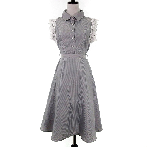 トッコ Tocco Closet ワンピース ミモレ丈 ノースリーブ ステンカラー 薄手 切替 レース ストライプ M グレー Mo レディース 192 ベクトルパーク