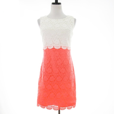レディ Rady ワンピース ミニ ノースリーブ クルーネック スカラップ バックファスナー 切替 総レース M アイボリー ピンク Mo レディース 192 ベクトルパーク