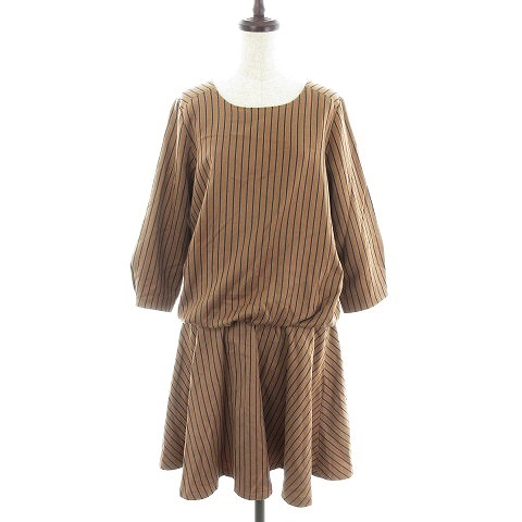 レディラックルカ Lady Luck Luca Luca ワンピース ひざ丈 七分袖 クルーネック バックファスナー 薄手 ストライプ 茶 紺 ブラウン ネイビー Kh レディース 192 ベクトルパーク
