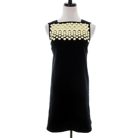 ティビ Tibi ワンピース ミニ ノースリーブ クルーネック バックファスナー ビジュー 薄手 コットン 無地 0 黒 ブラック Mo レディース 192 ベクトルパーク