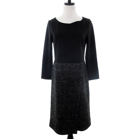 22オクトーブル 22 Octobre ワンピース ひざ丈 七分袖 クルーネック バックファスナー 切替 無地 総柄 38 黒 グレー ブラック Bt レディース 192 ベクトルパーク