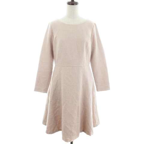 ナチュラルビューティーベーシック Natural Beauty Basic ワンピース フレア ひざ丈 長袖 バックファスナー クルーネック 薄手 無地 S ピンク Na レディース 192 ベクトルパーク