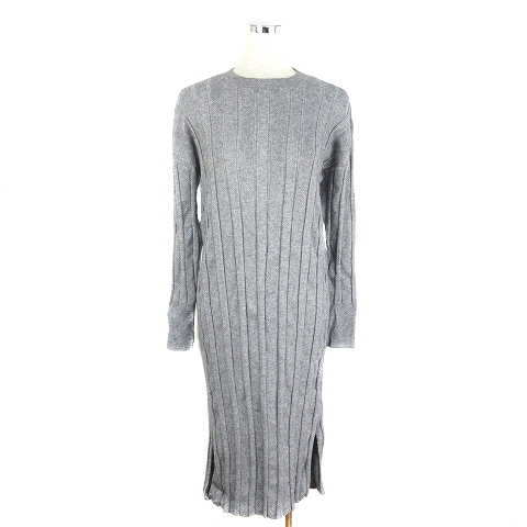 ケイビーエフ Kbf アーバンリサーチ ニットワンピース ミモレ丈 長袖 モックネック ドロップショルダー スリット 薄手 無地 One グレー Na レディース 192 ベクトルパーク