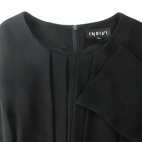 インディヴィ Indivi フォーマル ワンピース ミモレ丈 七分袖 クルーネック タック 薄手 無地 40 黒 ブラック Na レディース 192 ベクトルパーク