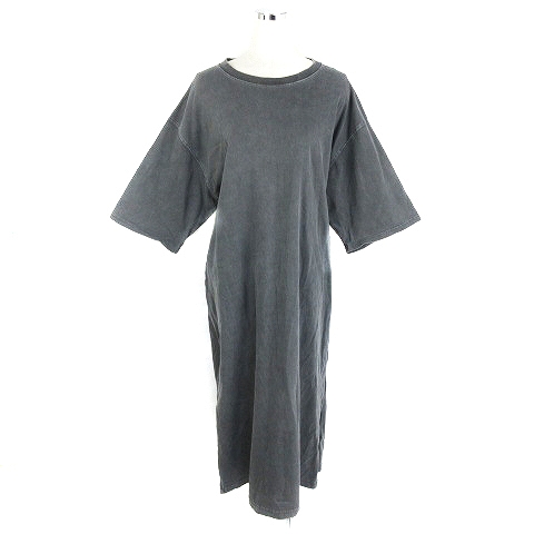 フルーツオブザルーム Fruit Of The Loom ワンピース ロング 七分袖 クルーネック ドロップショルダー スリット コットン 薄手 無地 F グレー Bt レディース 192 ベクトルパーク
