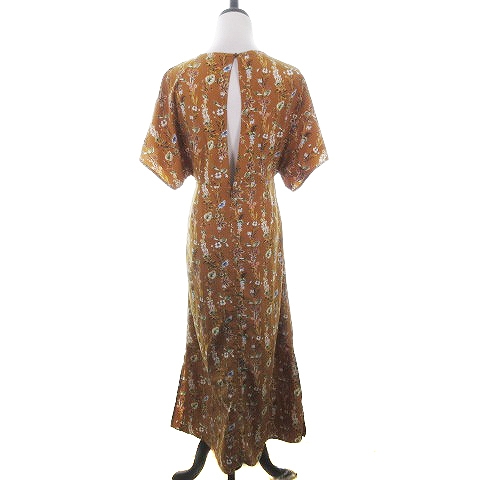 エモダ Emoda ワンピース ロング 半袖 Vネック フレンチスリーブ バックファスナー 薄手 花柄 F 茶 ブラウン Bt レディース 192 ベクトルパーク