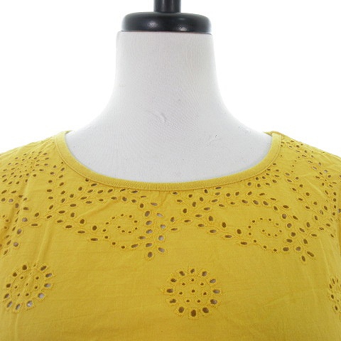 ナイスクラップ Nice Claup Continuer De Nice Claup ワンピース ひざ丈 半袖 クルーネック 切替 コットン 薄手 パンチング刺繍 黄 イエロー Na レディース 192 ベクトルパーク