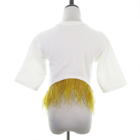 ハニーミーハニー Honey Mi Honey Tシャツ カットソー 五分袖 クルーネック 切替 フェザー コットン 薄手 無地 F 白 黄 ホワイト イエロー トップス Na レディース 192 ベクトルパーク