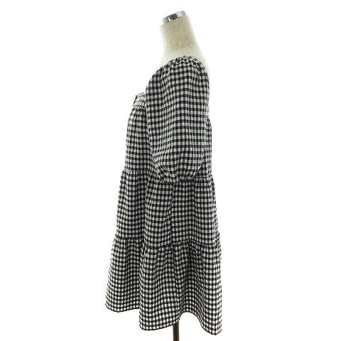 ザラ Zara ワンピース ミニ 五分袖 スクエアネック ギンガムチェック Xs 黒 白 ブラック ホワイト Mo レディース 192 ベクトルパーク