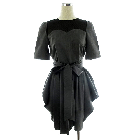 ボルニー Borny ワンピース ひざ丈 半袖 クルーネック バックファスナー リボン 切替 シアー 薄手 無地 S グレー Mo レディース 192 ベクトルパーク