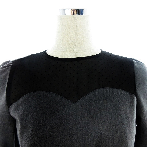 ボルニー Borny ワンピース ひざ丈 半袖 クルーネック バックファスナー リボン 切替 シアー 薄手 無地 S グレー Mo レディース 192 ベクトルパーク