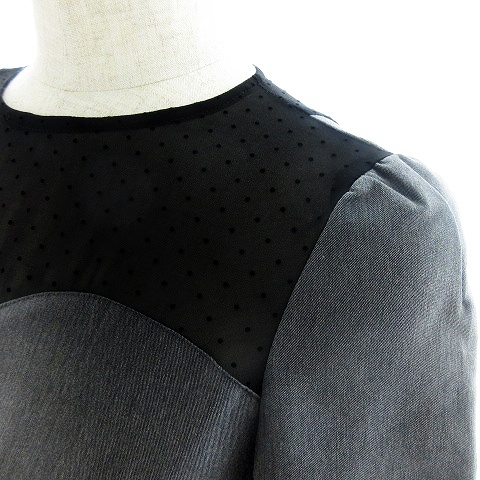 ボルニー Borny ワンピース ひざ丈 半袖 クルーネック バックファスナー リボン 切替 シアー 薄手 無地 S グレー Mo レディース 192 ベクトルパーク