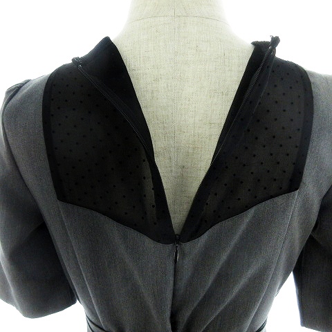 ボルニー Borny ワンピース ひざ丈 半袖 クルーネック バックファスナー リボン 切替 シアー 薄手 無地 S グレー Mo レディース 192 ベクトルパーク