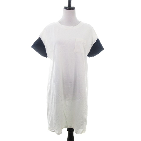 パーリッシィ Par Ici ワンピース ひざ丈 半袖 クルーネック ドロップショルダー コットン 薄手 無地 F 白 紺 ホワイト ネイビー Na レディース 192 ベクトルパーク