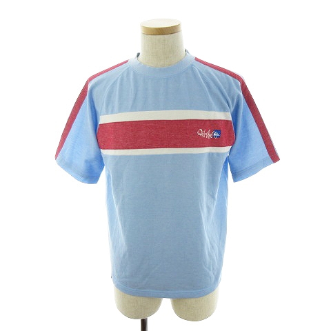 クイックシルバー Quiksilver Tシャツ カットソー 半袖 鹿の子 クルーネック ロゴ 刺繍 ライン S 水色 赤 レッド トップス Hh メンズ 192 ベクトルパーク