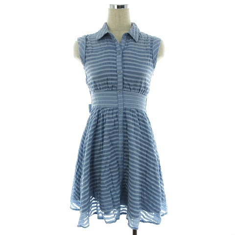 ティティー コー Titty Co ワンピース ひざ丈 ノースリーブ ステンカラー サイドファスナー リボン 薄手 S ボーダー 青 ブルー Mo レディース 192 ベクトルパーク