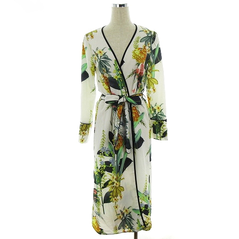 ザラ Zara Accessories カーディガン ガウン 長袖 前開き リボン 花柄 S 白 緑 ホワイト グリーン アウター Mo レディース 192 ベクトルパーク