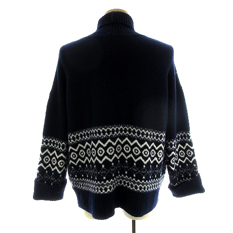 ザラ Zara Knit ニット セーター 長袖 タートルネック 厚手 総柄 S 紺 白 ネイビー ホワイト トップス Mo メンズ 192 ベクトルパーク