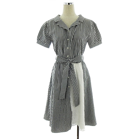 超美品 レオナール 現行タグ 花柄 半袖 ベルテッド ワンピース M 黒  