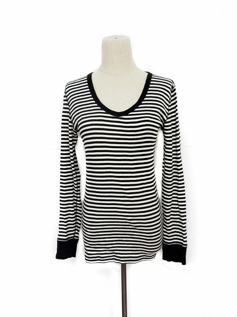 グリーン Green Tシャツ カットソー Uネック リブ ボーダー 長袖 黒 ブラック m レディース 193 ベクトルパーク