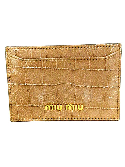 ミュウミュウ Miumiu パスケース 定期入れ カードケース エナメル 型押し ベージュ o2 レディース 193 ベクトルパーク