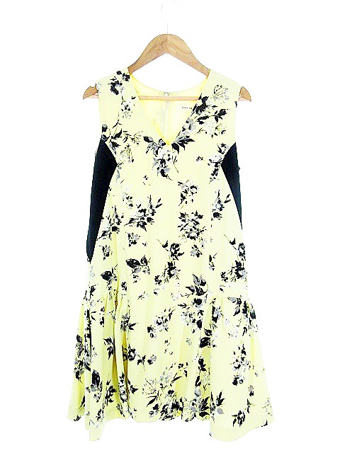フレイアイディー Fray I D ワンピース ノースリーブ ミニ Vネック 花柄 0 黄色 イエロー Akk8 レディース 193 ベクトルパーク