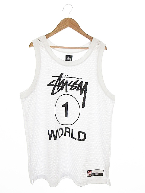 ステューシー STUSSY タンクトップ シースルー プリント M 白 ホワイト 