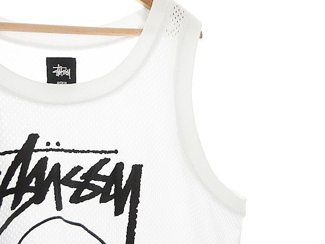 ステューシー STUSSY タンクトップ シースルー プリント M 白 ホワイト 