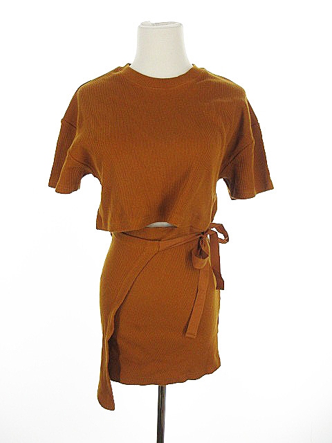 未使用品 スライ Sly ワンピース 半袖 ミニ クルーネック F 茶 ブラウン Akk22 レディース 193 ベクトルパーク