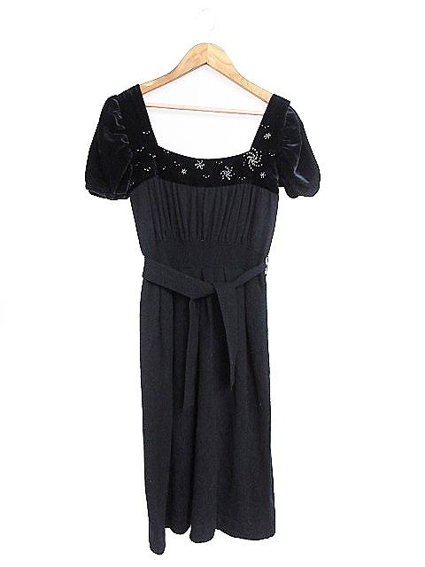 ノーリーズソフィ Nolley S Sophi ワンピース ひざ丈 半袖 ニット スクエアネック ビジュー 紺 ネイビー m3 レディース 193 ベクトルパーク