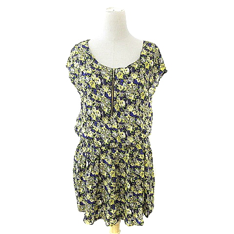 イェッカヴェッカ Yecca Vecca ワンピース 半袖 ひざ丈 花柄 ジップアップ F 黄色 イエロー Akk4 レディース 193 ベクトルパーク