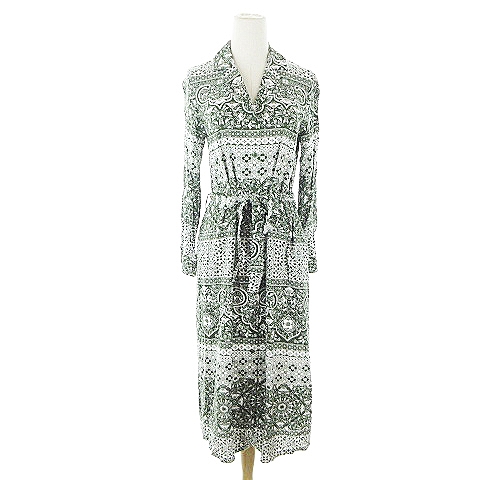 マウジー Moussy ワンピース シャツ ミモレ ロング 長袖 総柄 F 緑 グリーン m28 レディース 193 ベクトルパーク