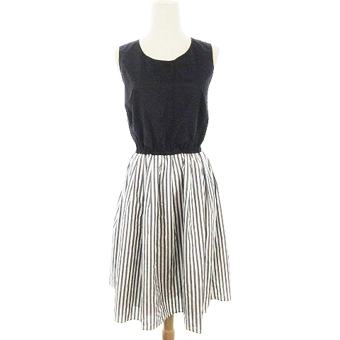 イエナ Iena ワンピース ドッキング ひざ丈 ノースリーブ ストライプ 紺 ネイビー m レディース 193 ベクトルパーク