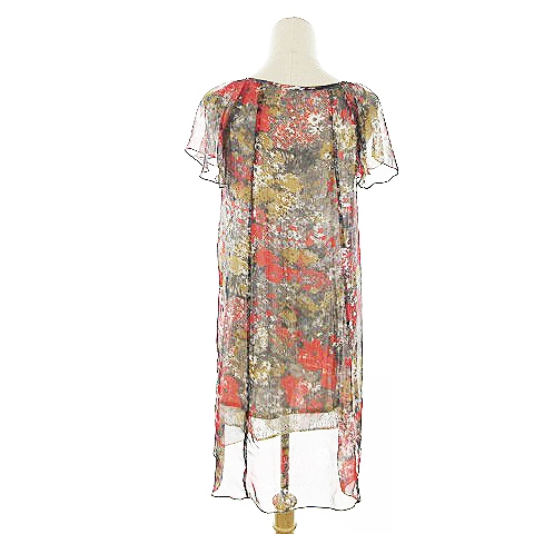 ページボーイ Page Boy ワンピース ひざ丈 半袖 フレアスリーブ 総柄 M 赤 レッド m16 レディース 193 ベクトルパーク