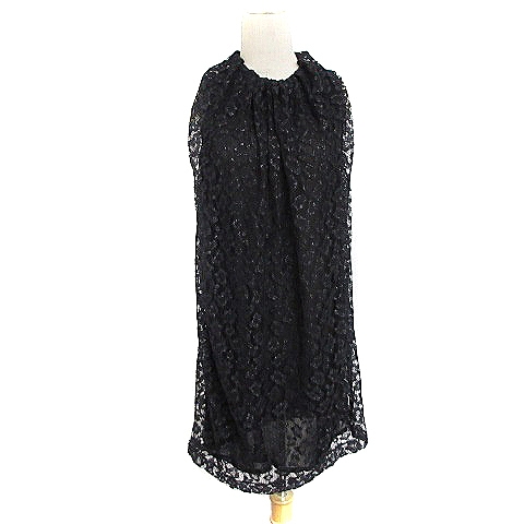 エルヴィンテージ L Vintage ワンピース ひざ丈 ノースリーブ ギャザー レース ラメ 38 黒 ブラック m10 レディース 193 ベクトルパーク