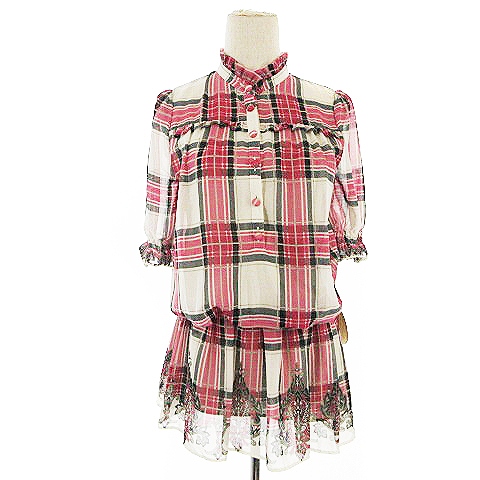 未使用品 スナイデル Snidel ワンピース チュニック シャツ 五分袖 チェック フリル F 赤 レッド m18 レディース 193 ベクトルパーク