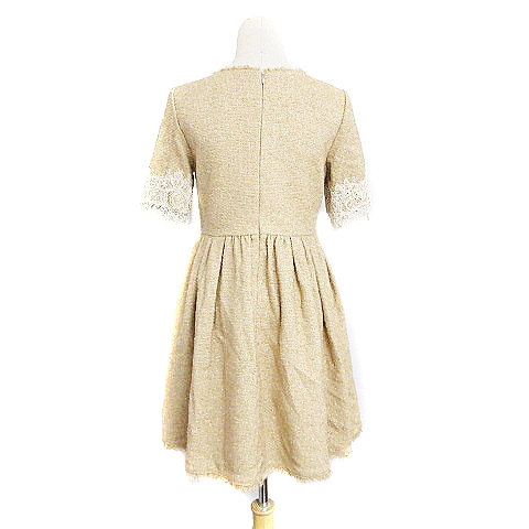 ジルスチュアート Jill Stuart ワンピース ギャザー ミニ 半袖 ツイード ラメ レース 2 ベージュ m14 レディース 193 ベクトルパーク