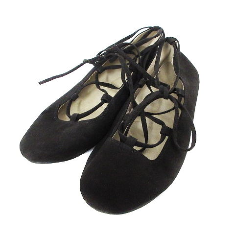 コーエン Coen パンプス フラット バレエシューズ レースアップ ラウンドトゥ フェイクスエード S 黒 ブラック m39 レディース 193 ベクトルパーク