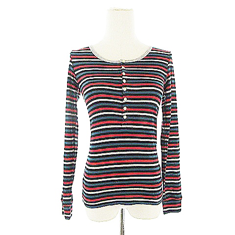 キューブシュガー Cube Sugar Tシャツ カットソー ヘンリーネック 長袖 ボーダー M マルチカラー m17 レディース 193 ベクトルパーク