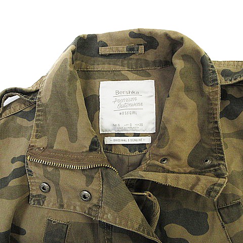 ベルシュカ Bershka コート ミリタリー スタンドカラー ジップ 迷彩柄 カモフラ S カーキ m22 レディース 193 ベクトルパーク