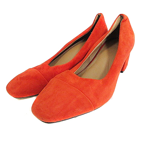 ミラオーウェン Mila Owen パンプス スクエアトゥ チャンキーヒール フェイクスエード 38 オレンジ m5 レディース 193 ベクトルパーク
