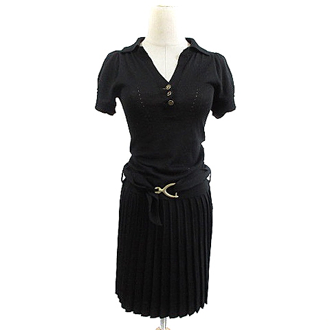 スモーク Smork By Diva ワンピース ニット ミニ 半袖 プリーツ ベルト オープンカラー 黒 ブラック m30 レディース 193 ベクトルパーク