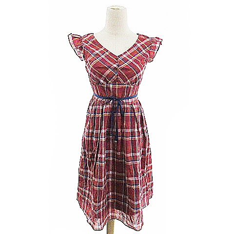 ジルバイジルスチュアート Jill By Jillstuart ワンピース ギャザー ひざ丈 ノースリーブ フリル チェック Vネック S 赤 レッド m10 レディース 193 ベクトルパーク