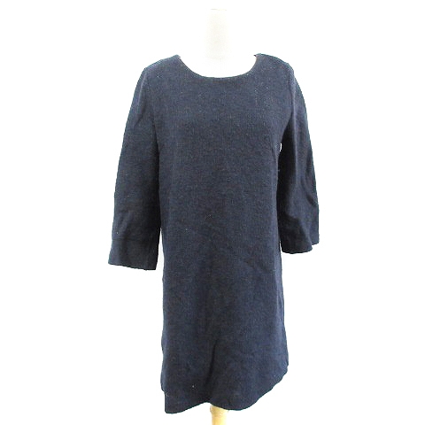 ドゥアルシーヴ Doux Archives ワンピース ひざ丈 長袖 ラメ モヘヤ混 M 紺 ネイビー m43 レディース 193 ベクトルパーク