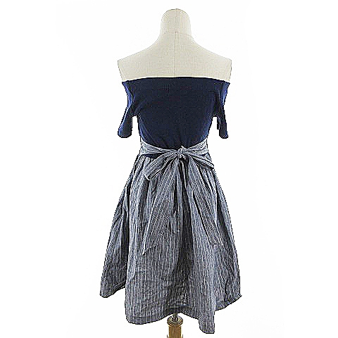 ジルバイジルスチュアート Jill By Jillstuart ワンピース ドッキング ミニ ギャザー 半袖 オフショルダー ストライプ リボン S 紺 ネイビー m27 レディース 193 ベクトルパーク