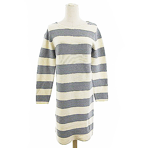 クリア Clear ワンピース ニット ひざ丈 長袖 ボーダー リボン F グレー m18 レディース 193 ベクトルパーク