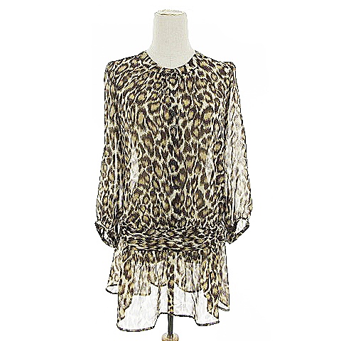 シネカノン Sinequanone ワンピース シャツ ノーカラー 長袖 シースルー ヒョウ柄 レオパード 茶色 ブラウン m29 レディース 193 ベクトルパーク