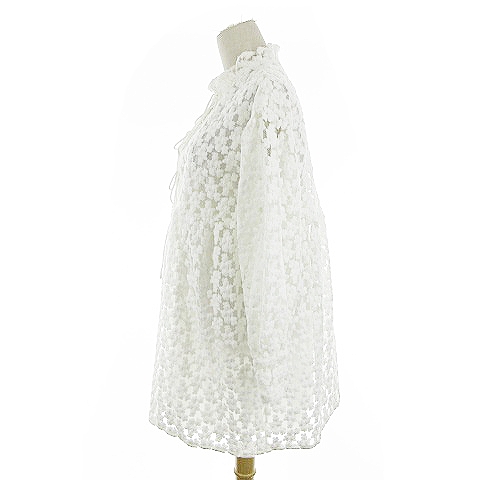 ザラ Zara ワンピース ひざ丈 長袖 刺繍 リボン フリルネック Xs 白 ホワイト m17 レディース 193 ベクトルパーク